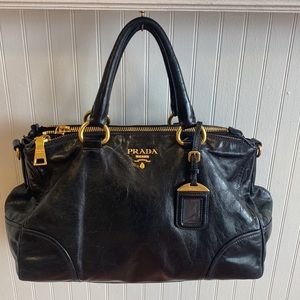 PRADA Milano Leather Handbag Black Purse Tote